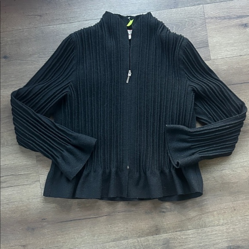 Beyond Threads Alpaca Black Ribbed Zip-Up Sweater ! Large